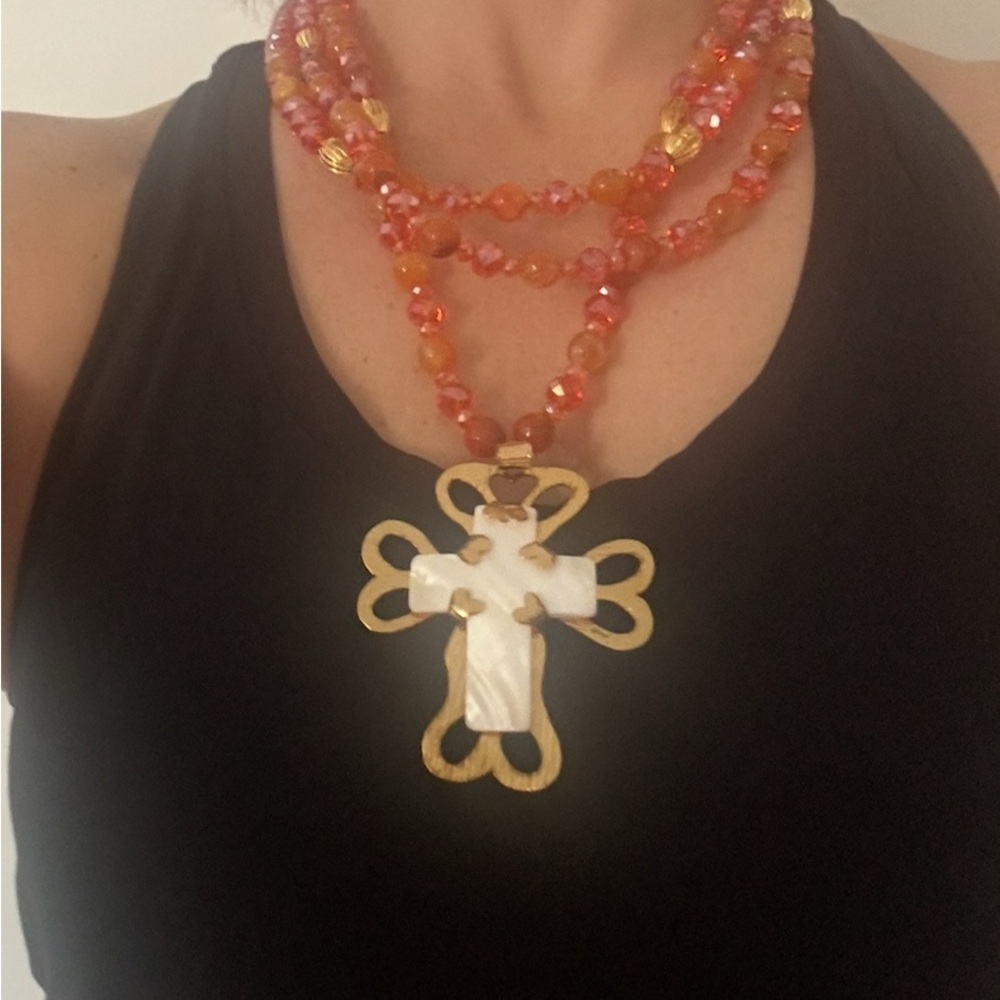 Vibrant Multi-Strand Necklace with Cross Pendant